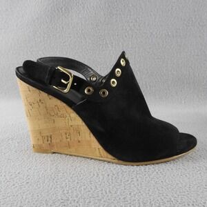 STUART WEITZMAN BLACK SUEDE RIVETTED 4" CORK WEDGE Slingback Size 7.5 NWOB 60413